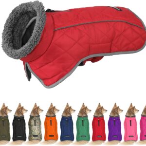 Fragralley Dog Coat Small, Waterproof Dog Jacket with Warm Fleece Lining, Adjustable Reflective Dogs Winter Coat, Turtleneck Pet Coats for Cold Weather (Red S)