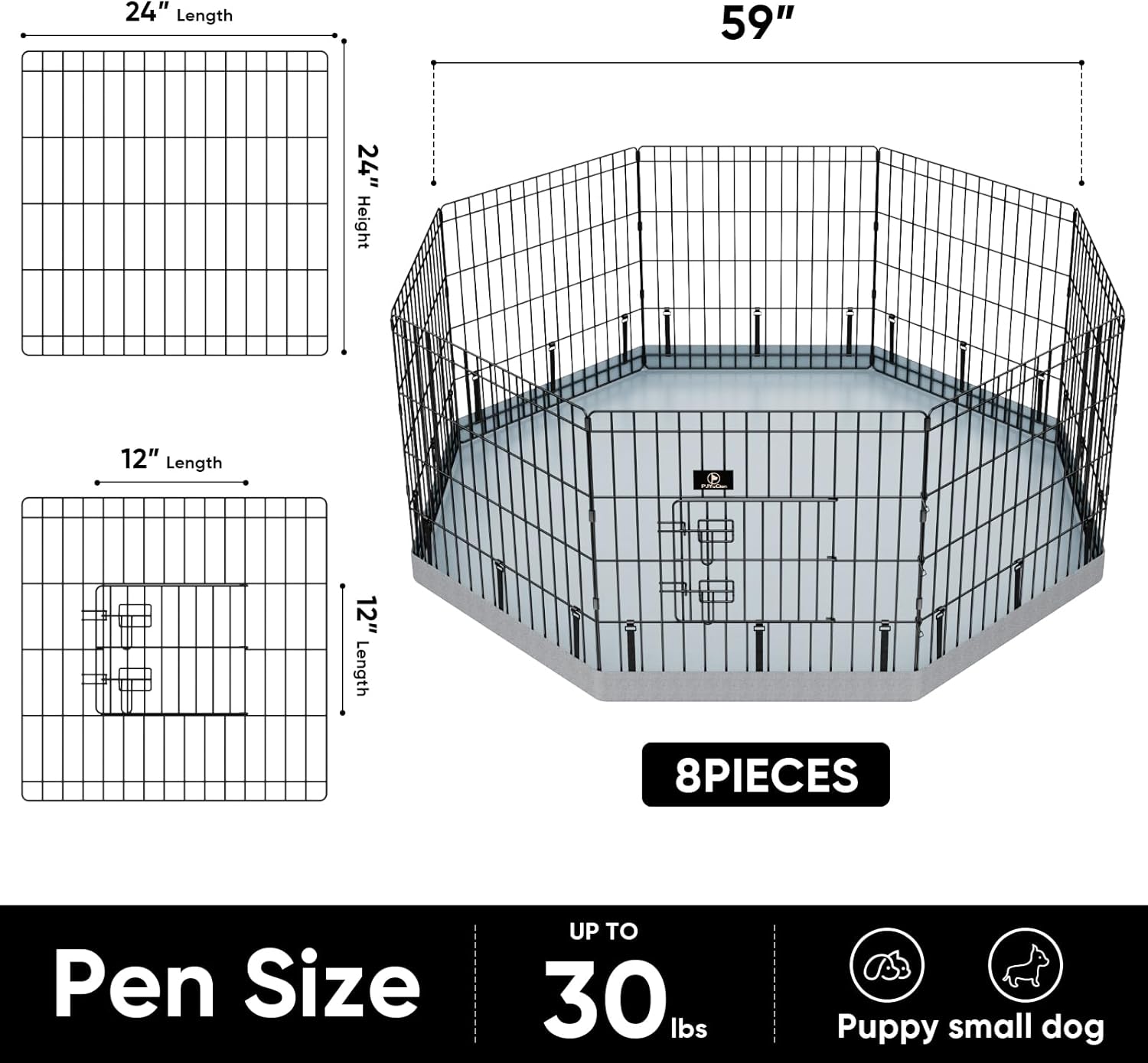 PJYuCien Dog Playpen, 8 Panels 24’’H Dog Pens Indoor with Bottom Pad, Metal Foldable Pet Puppy Exercise Fence Crate Kennel, Better for Small Animals,Grey - Image 2