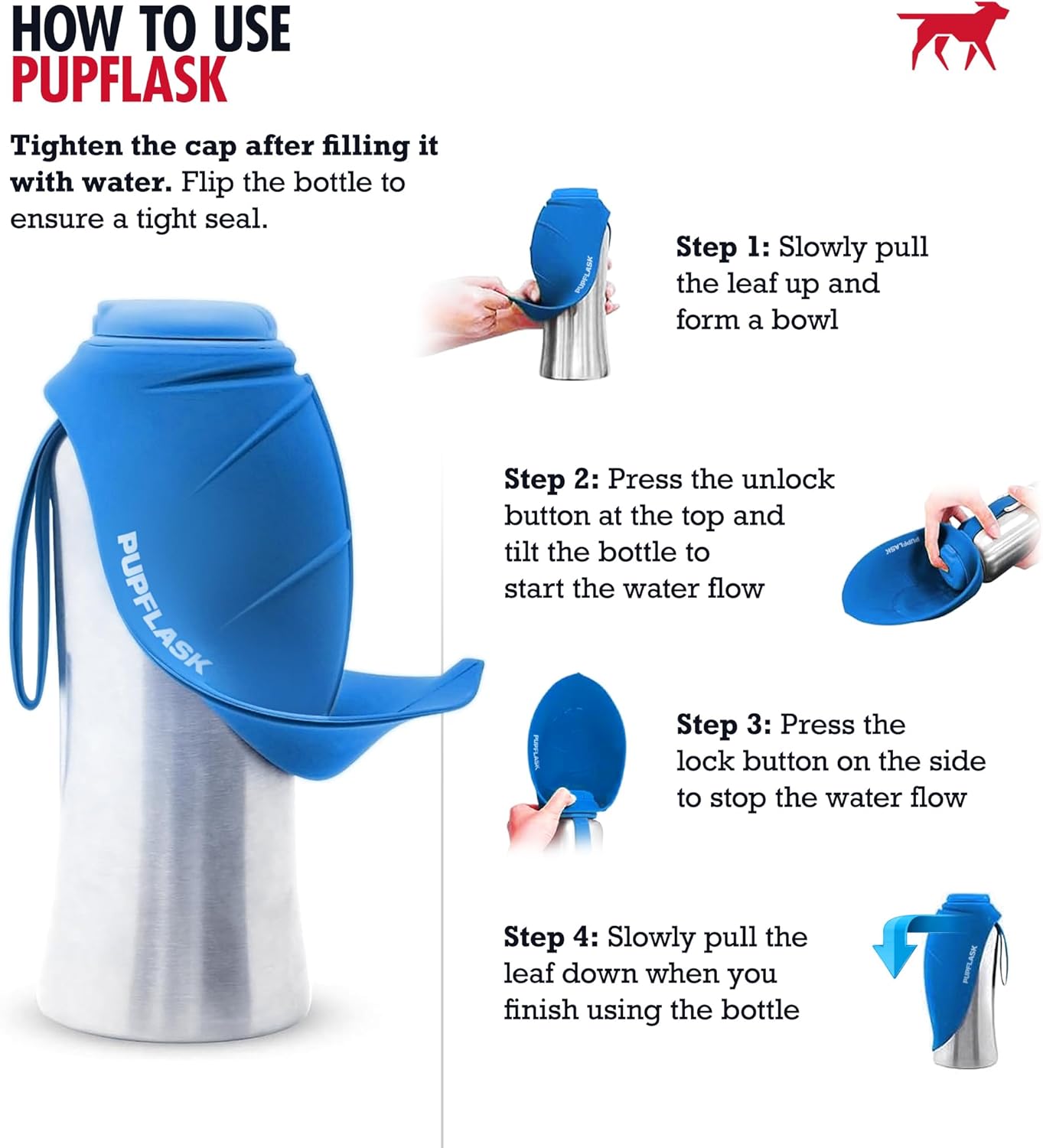 PupFlask Large Dog Water Bottle | 27 or 40 OZ Stainless Steel | Convenient Dog Drink Dispenser | Puppy Travel Water Bowl | Portable Pet Hydration Bottle | Leak Proof | Perfect Size for All Breeds - Image 2