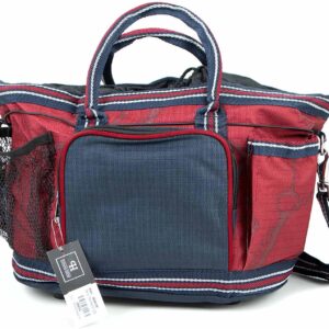 Jeffers Poplar Head Grooming Bag – Horse Grooming Organizer Tote with Pockets for Brushes, Tools, Clippers, Shampoo, Detangler – Stable Barn Kit Carrier for Horses, Pets, Merlot Snaffles & Irons