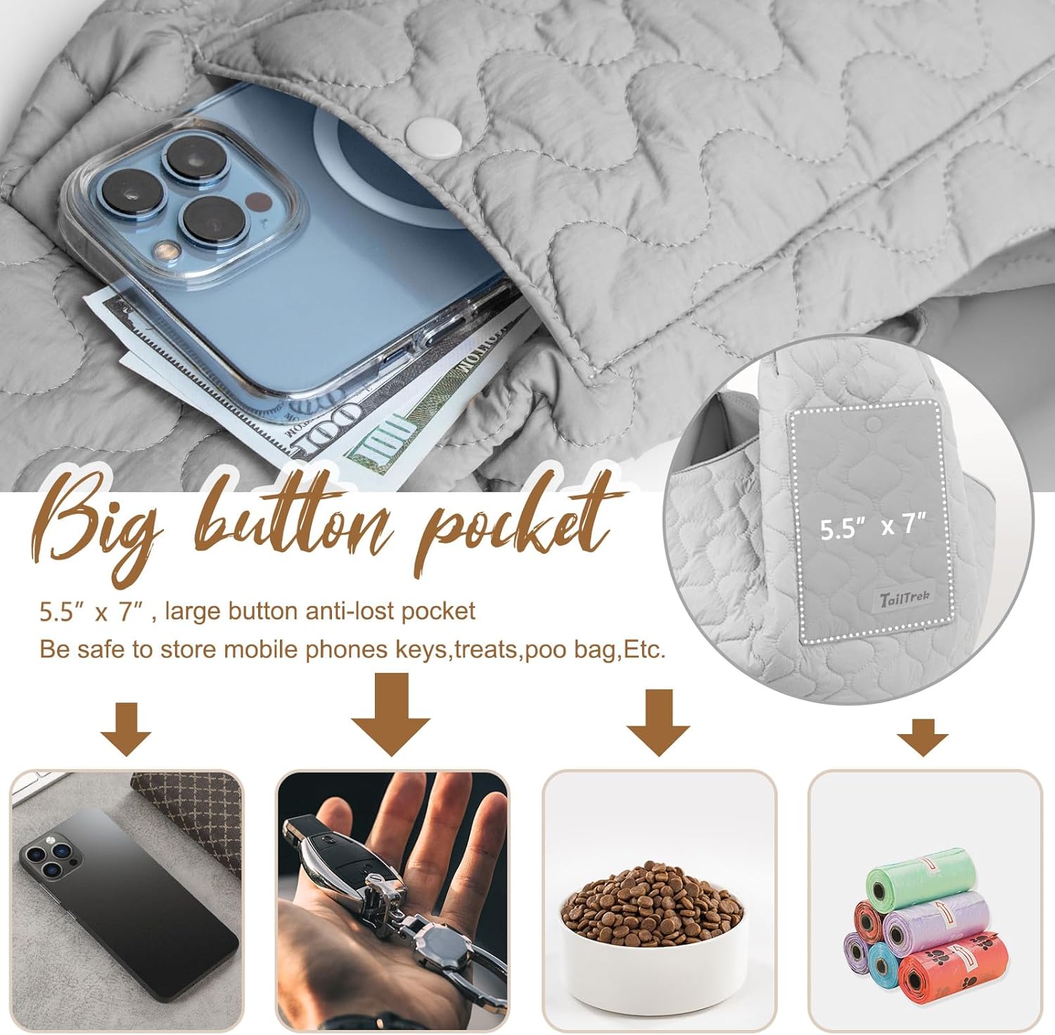 Dog Sling for Small Dogs, Hands Free Dog Sling Carrier, Padded Adjustable Pet Soft Carrier with Adjustable Shoulder Strap, Travel Safety Harness Machine Washable for Small Cats Puppy Outdoor - Image 5