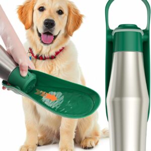Portable Dog Water Bottle Bowl - 27 oz Travel Water Bowl Dispenser for Dogs, Stainless Steel Leak-Proof, A Must-Have for Outdoor, Camping, Walking, Beach, Hunting and Other Scenes （Green）