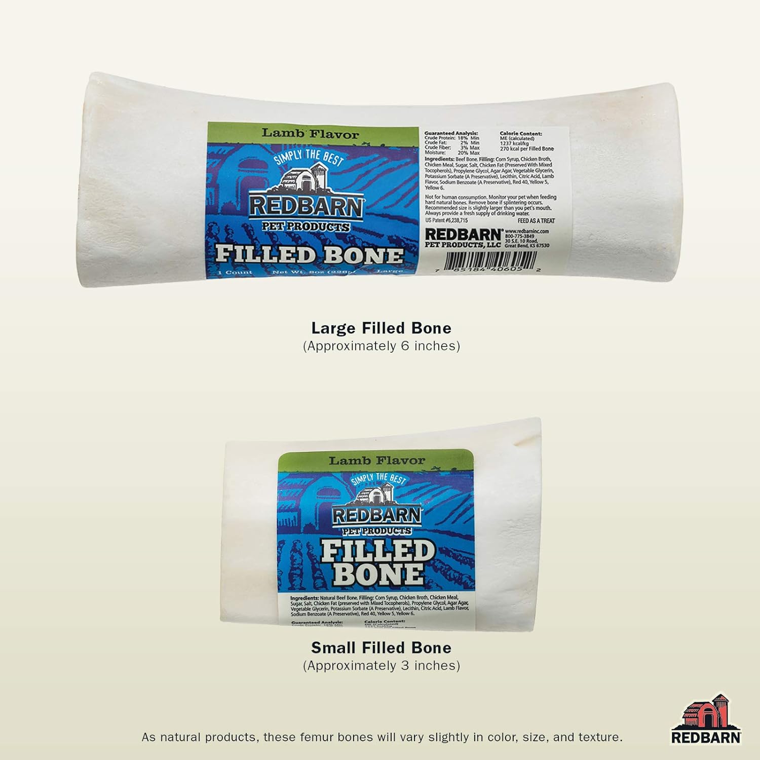 Redbarn Filled Dog Bones Peanut Butter, Cheese N' Bacon, Beef, Natural Long-Lasting Dental Treats; Suitable for Aggressive Chewers. Lamb, Large 6" - 1 Bone - Image 2