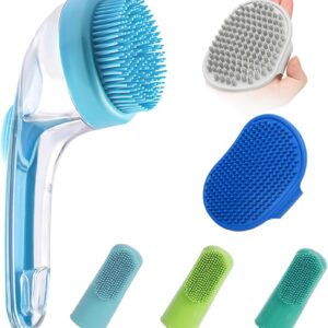 (6 Pcs) ELEGX Pet Grooming Bath Massage Brush with Soap and Shampoo Dispenser Soft Silicone Bristle for Long Short Haired Dogs Cats Shower