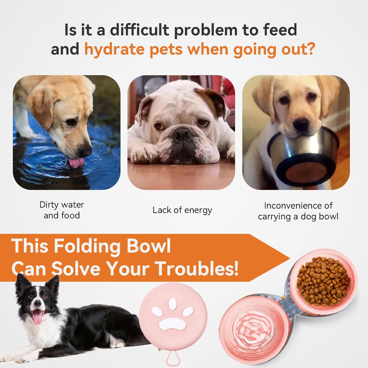 Collapsible 2-in-1 Dog Bowls: Leakproof Double Silicone Food & Water Bowl for Travel, Camping, Hiking - Portable Cat & Dog Feeding Supplies (Pink) - Image 6