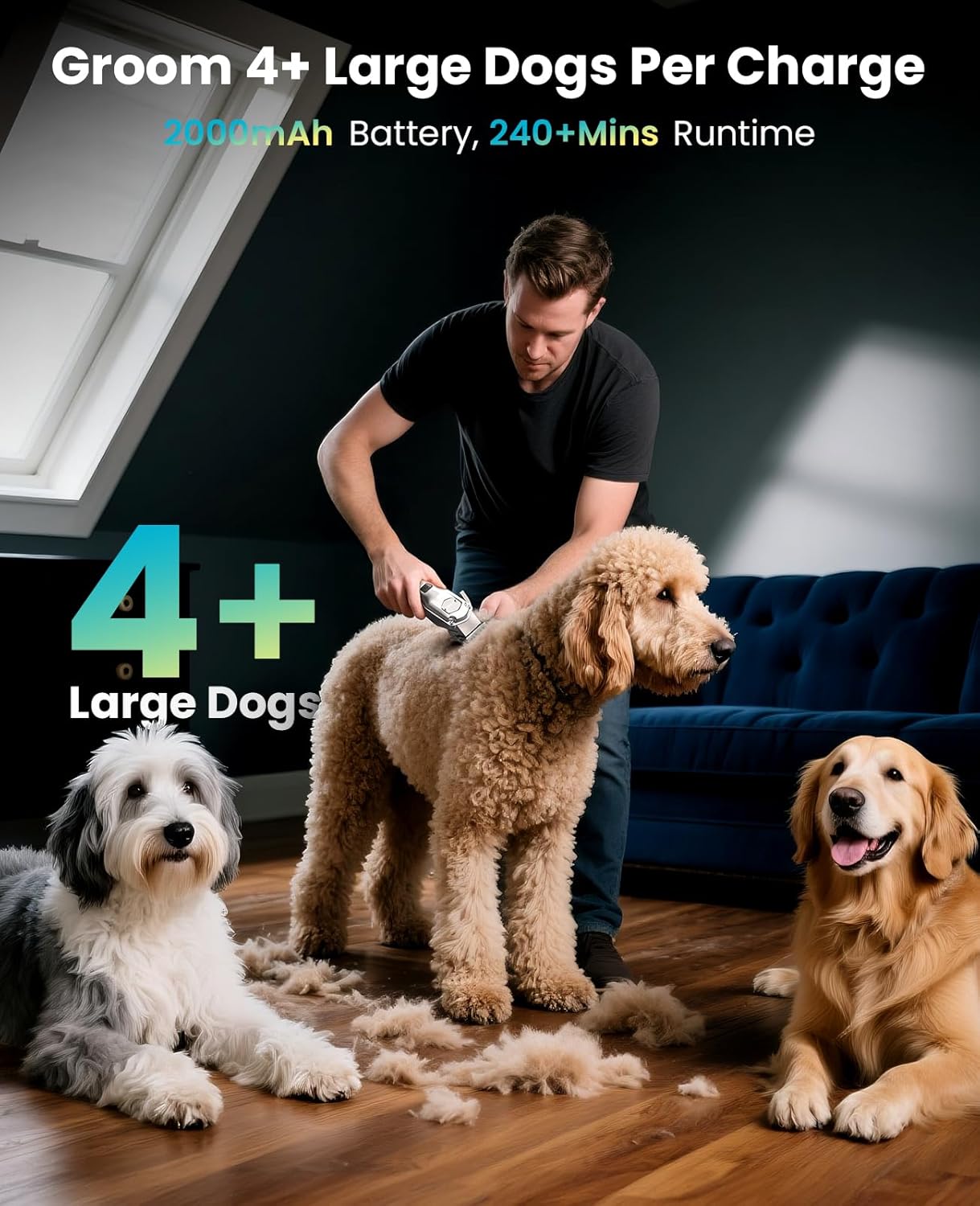 oneisall Dog Clippers for Grooming Thick/Heavy Coats, 4-in-1 Dog Grooming Kit Low Noise with Stainless Steel Blade, Cordless Dogs Paw Trimmer Pet Nail Grinder for Small & Large Dogs Cats Animals - Image 7