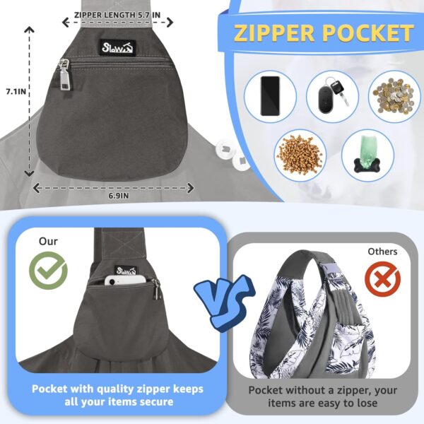 SlowTon Dog Carrier Sling - Thick Padded Shoulder Strap Adjustable Dog Carriers for Small Dogs, Puppy Carrier Purse for Pet Cat with Front Zipper Pocket Safety Belt Machine Washable (Grey M) - Image 3