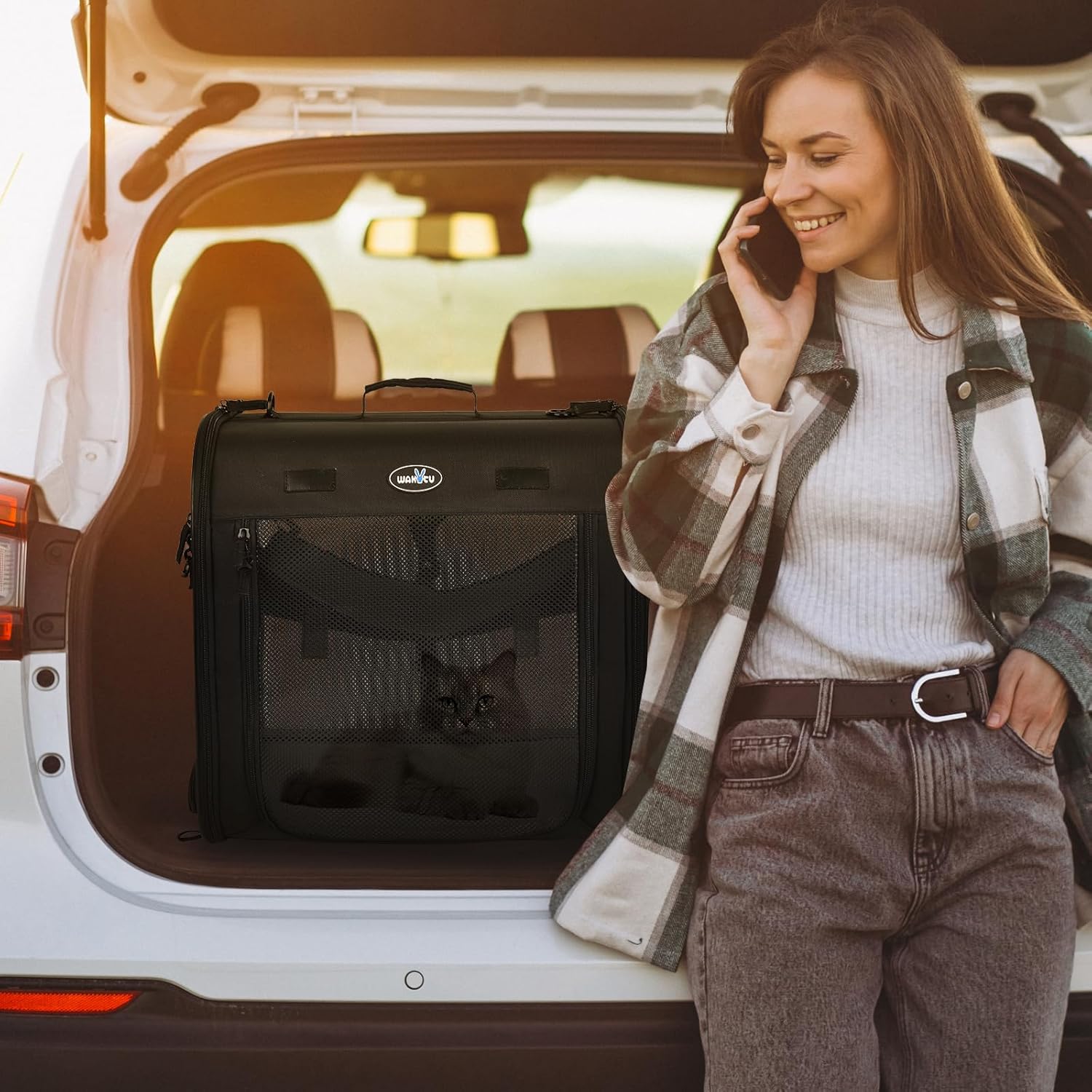 Portable 2-in-1 Pet Carrier for Medium Dogs Large Cat Carrier for 2 Cats Travel Double Dog Crate Set with Portable Carry Bag/Hammocks/Mats/Tent Stakes/2 Pcs Pet Bowls for Outdoor Camping - Image 9