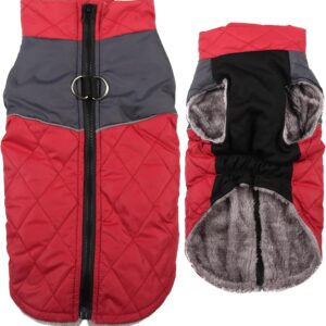 Warm Fleece Dog Coats for Small Dogs,D-Rings Waterproof Puppy Jacket for Cold Winter,Red M