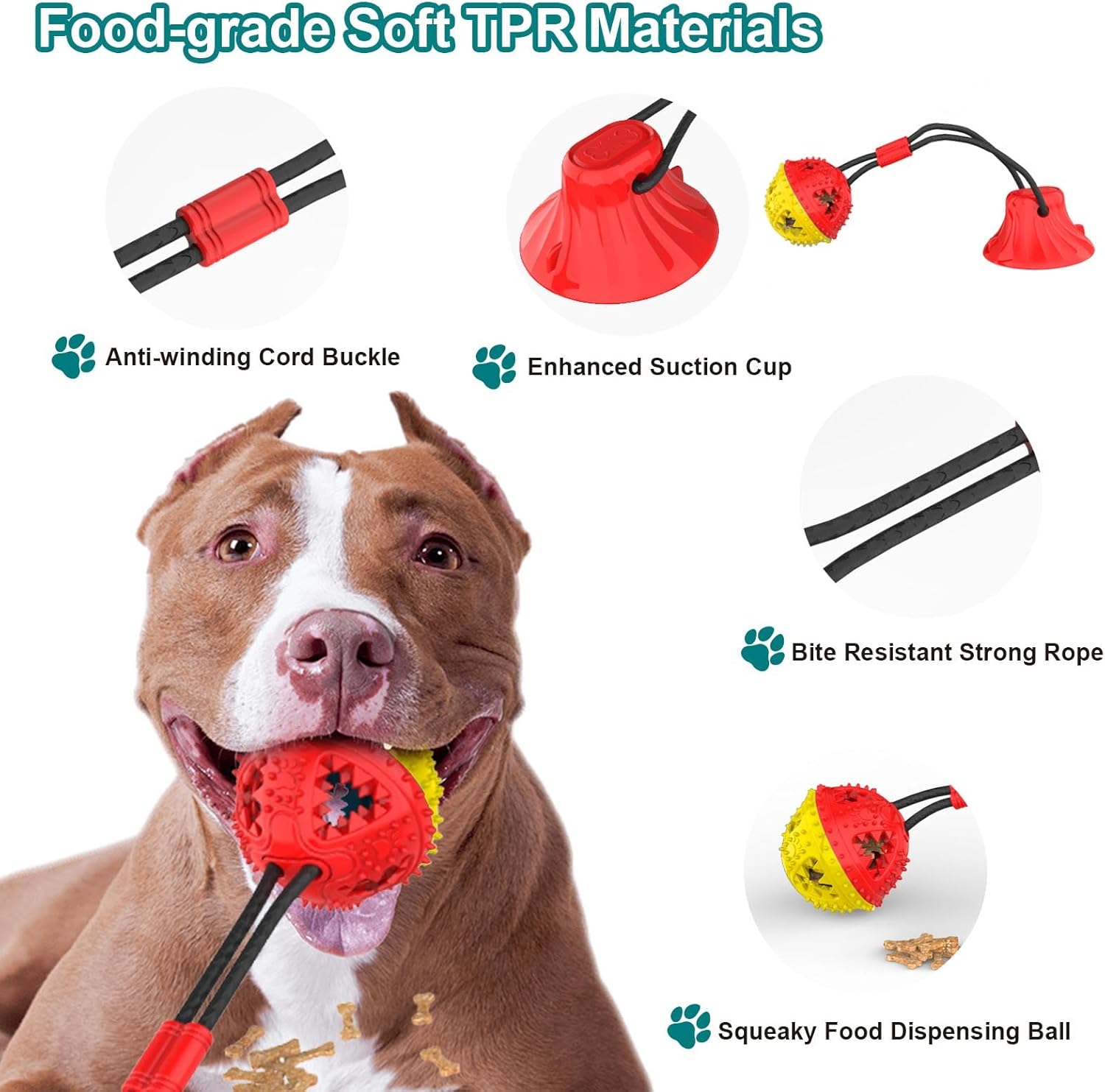 Jenilily Dog Toys Chew for Aggressive Chewers Rope Ball Suction Cup Tug of War Game Puppy Training Puzzle Toy Treats Teething Boredom Pet Food Dispensing Features - Image 5