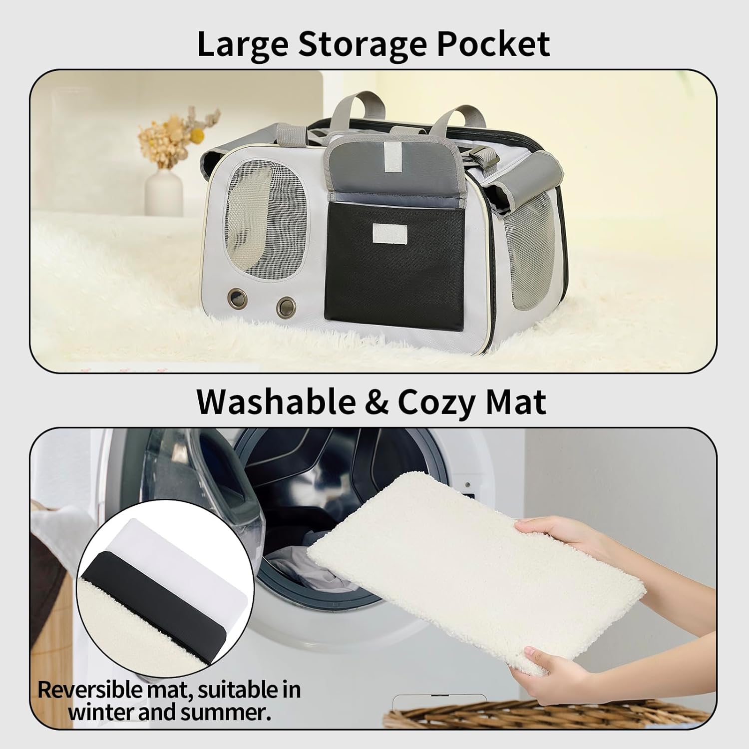 Cat, Dog Carrier for Pets up to 17 lbs, Soft-Sided Collapsible Pet Carrier with Sturdy Base, Roll-up Curtain and Large Storage Bag, Cat Bag for Medium Cats and Small Dogs - Image 4