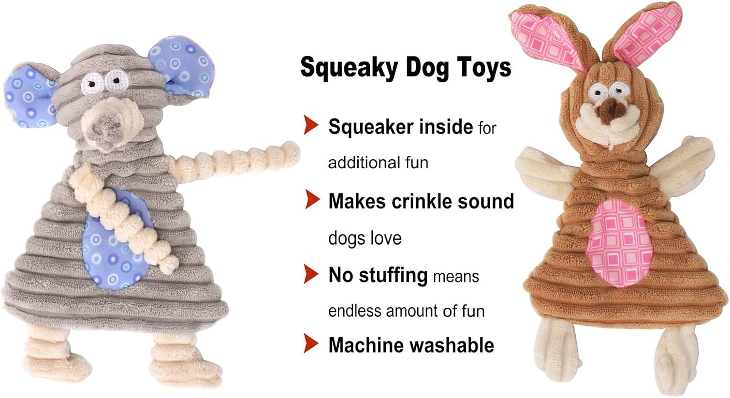 Comtim No Stuffing Dog Toys with Squeaker, Durable Dog Chew Toys, Small Dogs & Puppies, Rabbit & Elephant - Image 4