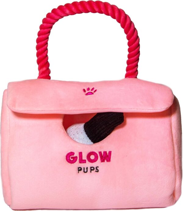 Hide and Seek Dog Toy, Pink Purse Plush Dog Toy with Squeakers, Crinkle Material & Rope Handle, Interactive Plush Lipstick, Cell Phone & Nail Polish Toys for Small Dogs - Pink/Fuchsia - Image 9