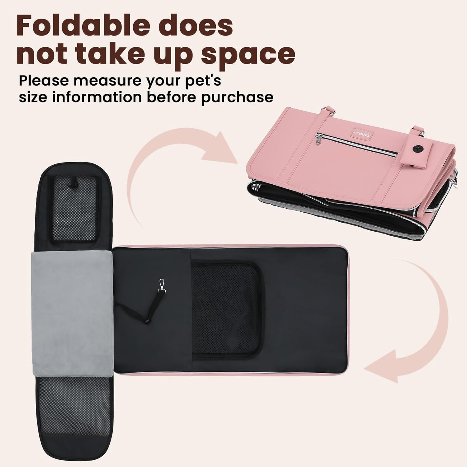 Pecute Stylish Cat Carrier Up to 13lbs, Soft Sided Small Dog Travel Carriers, Collapsible Pet Carrier for Small Cats and Dogs with Locking Safety Zippers, Puppy Carrier Airline Approved -Pink - Image 7