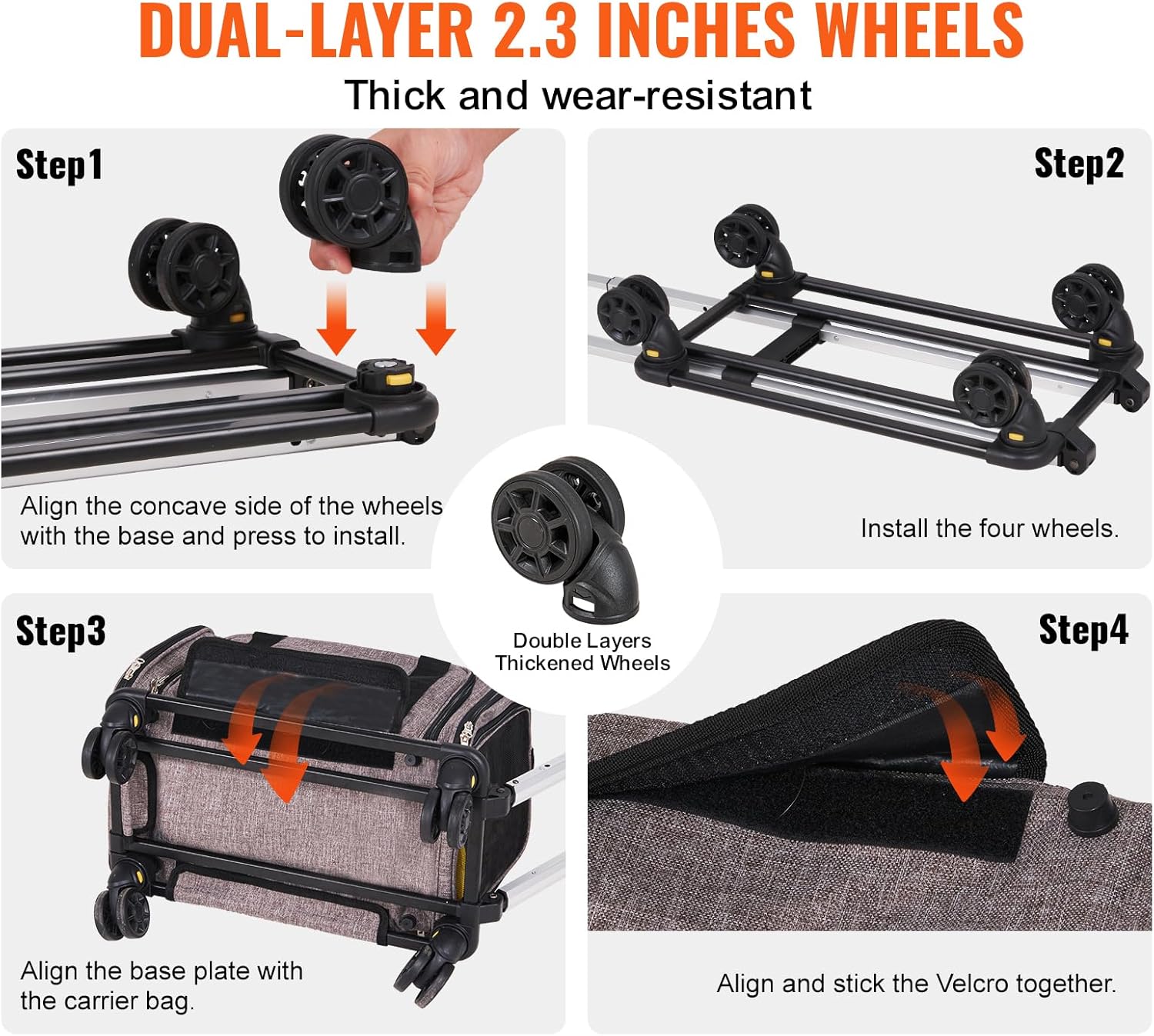 VEVOR Airline Approved Pet Carrier with Wheels, Expandable Rolling Cat Dog Carrier for Medium Dogs and Cats Under 25LBS, Pet Travel Carrier on Wheels with Upgraded Wheels and Telescopic Handle - Image 4