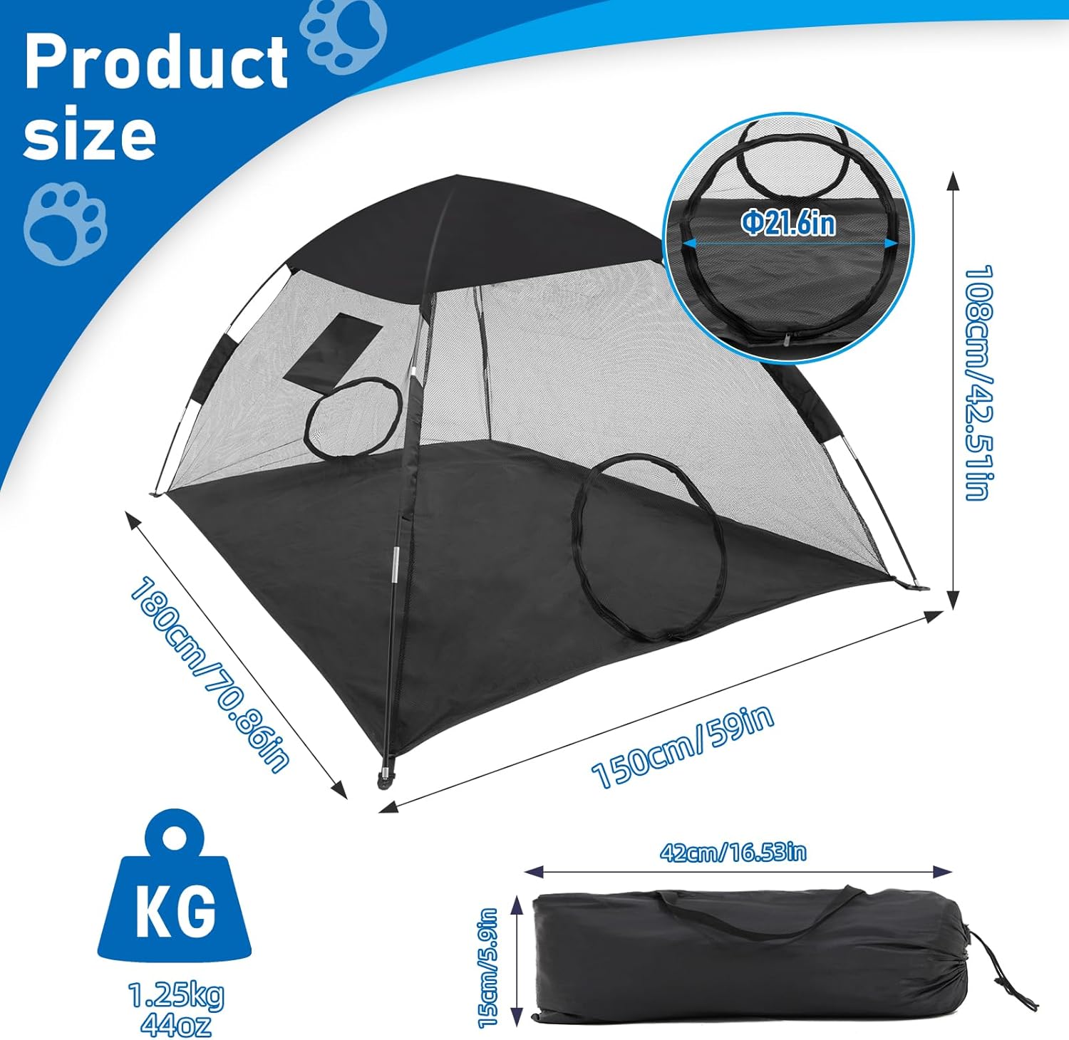 GEERTOP Mesh Cat Tent Outdoor, Cat Enclosure for Outside Indoor, Portable Sunshade Playpen Playhouse for Cats Dogs Puppy Small Animals - Image 2