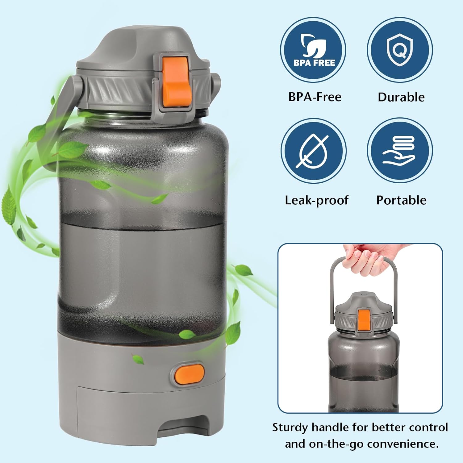 Outdoor Dog Water Bottle 50oz Leakproof Portable Pet Water Dispenser with Handle for Travel Hiking Camping Beach Trips BPA Free Must Have for Active Pets (Grey) - Image 2