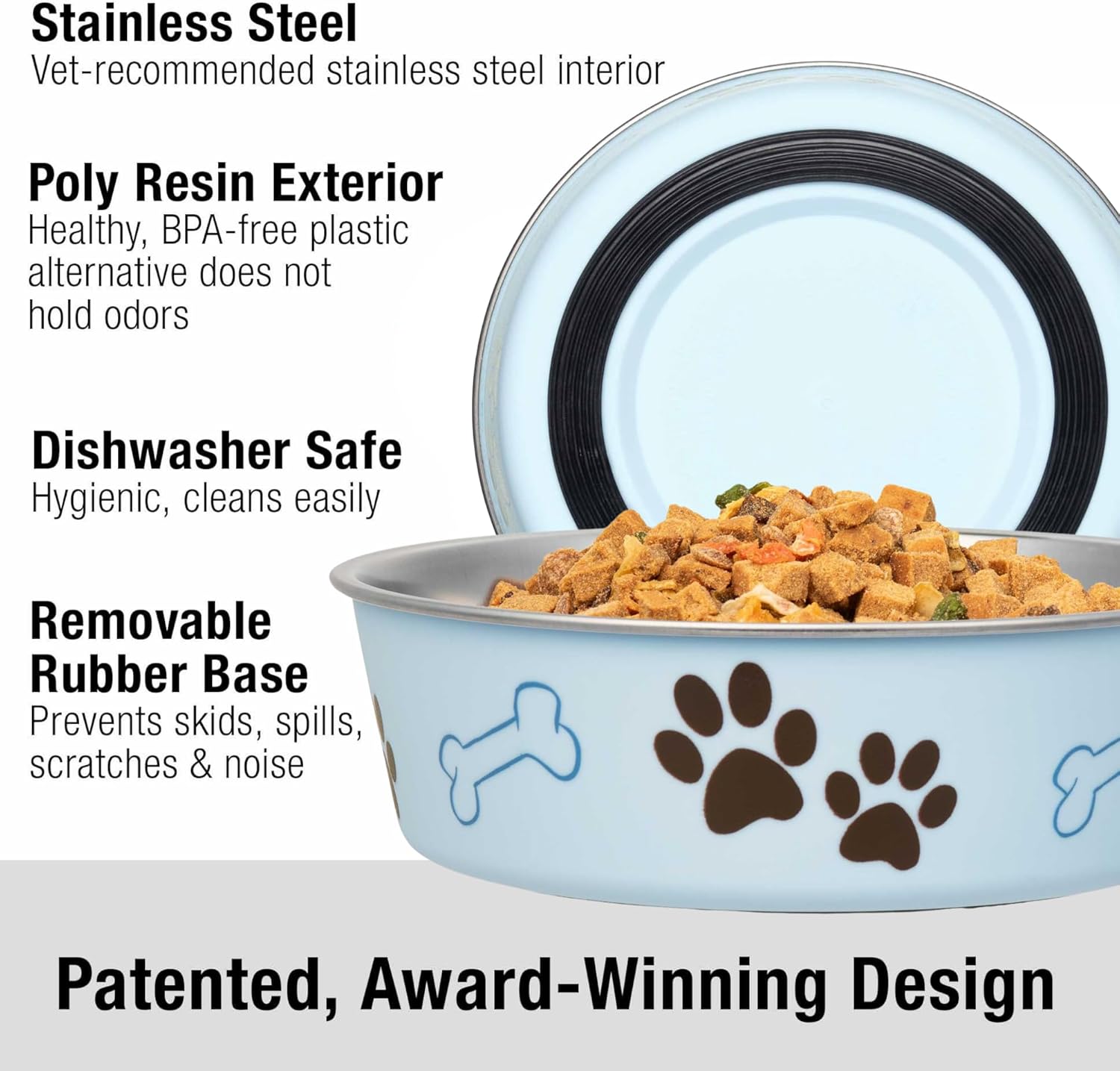 Loving Pets Bella Dog Bowls- Stainless Steel Dog & Cat Bowls - Spill Proof Dog Food Bowl, Cat Bowl, Puppy Essentials & Pet Supplies Great for Home & Travel (Medium 20-25 lbs, Murano Blue) - Image 2