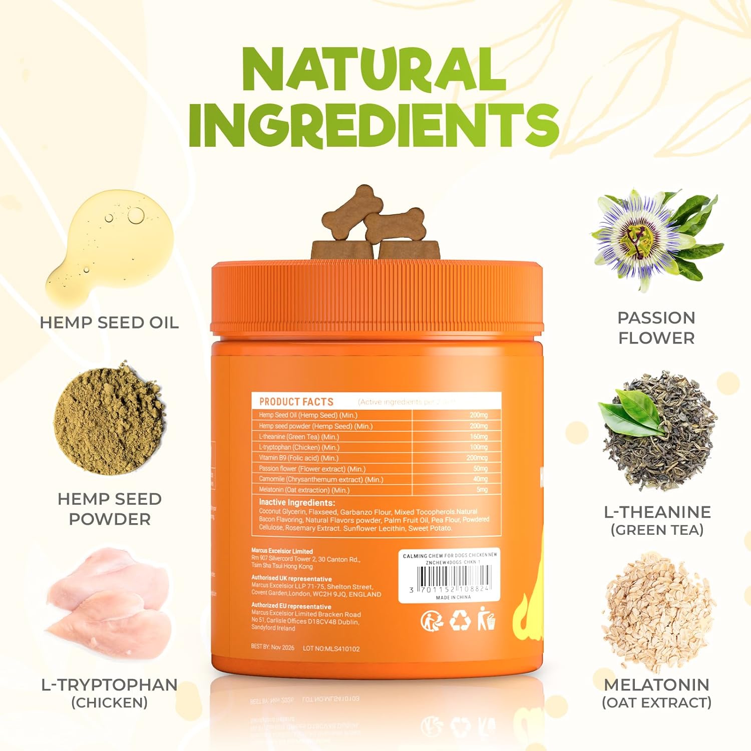 ZENO Hemp Calming Chews for Dogs Anxiety 200 pcs - Chicken Flavored - Anxiety Relief - Calming Chews Treats - Melatonin for Dogs - for Stress, Travel, Check-up, Barking or Grooming - Image 3