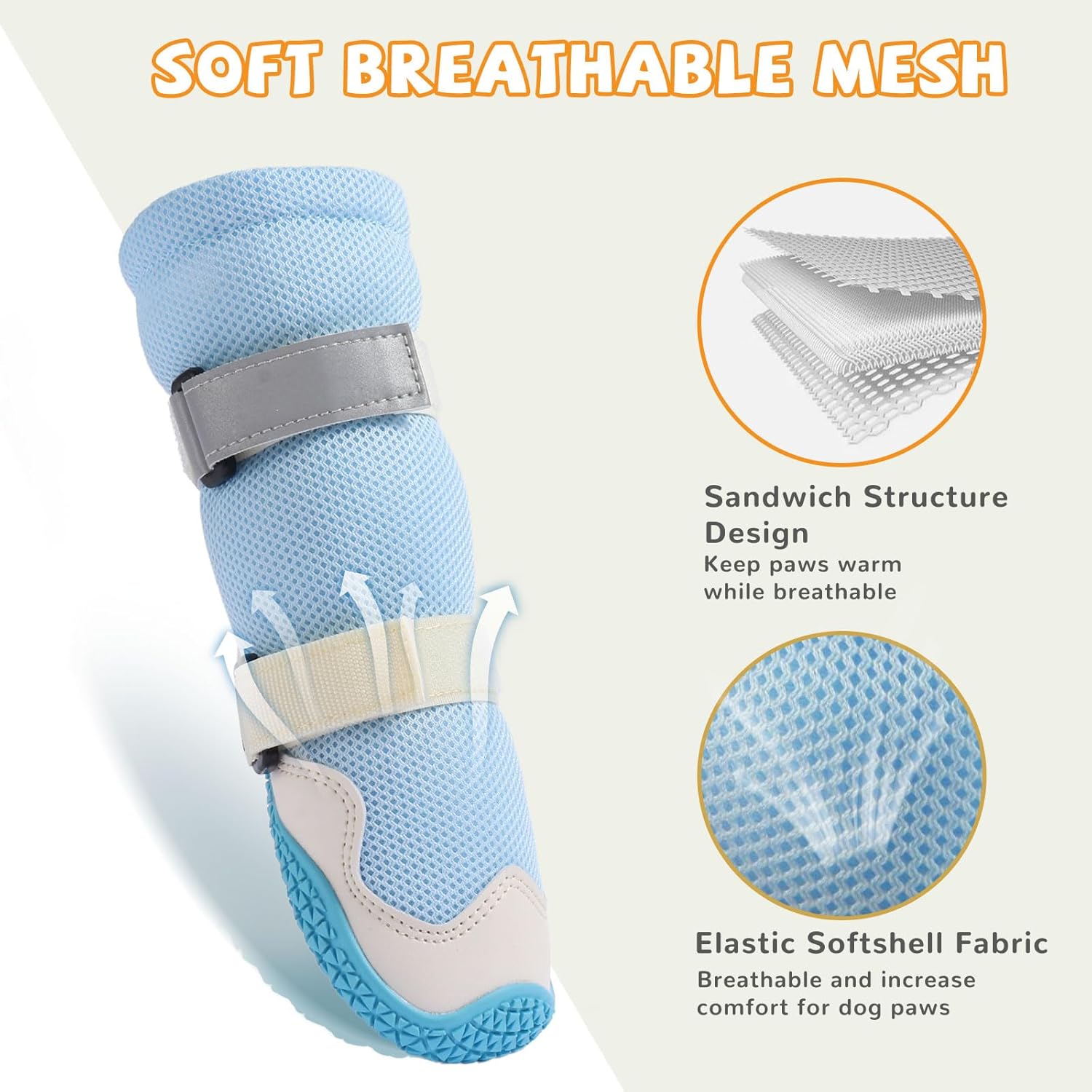 Dog Shoes for Medium Large Size Dogs, Breathable Dog Shoe for Hot Pavement, Dog Booties and Paw Protectors to Prevent Licking, Anti-Slip Dog Boots with Reflective for Summer, Hiking, Snow (Size 1) - Image 5