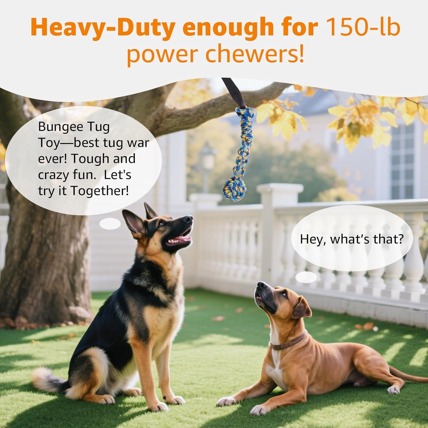 LOOBANI Outdoor Bungee Tug Toy, Dog Toy Hanging from Tree for Small to Large Dogs, Interactive Exercise Play Cord & Tether with Chew Rope Toy (Tree Stump Tug of War-Black) - Image 5