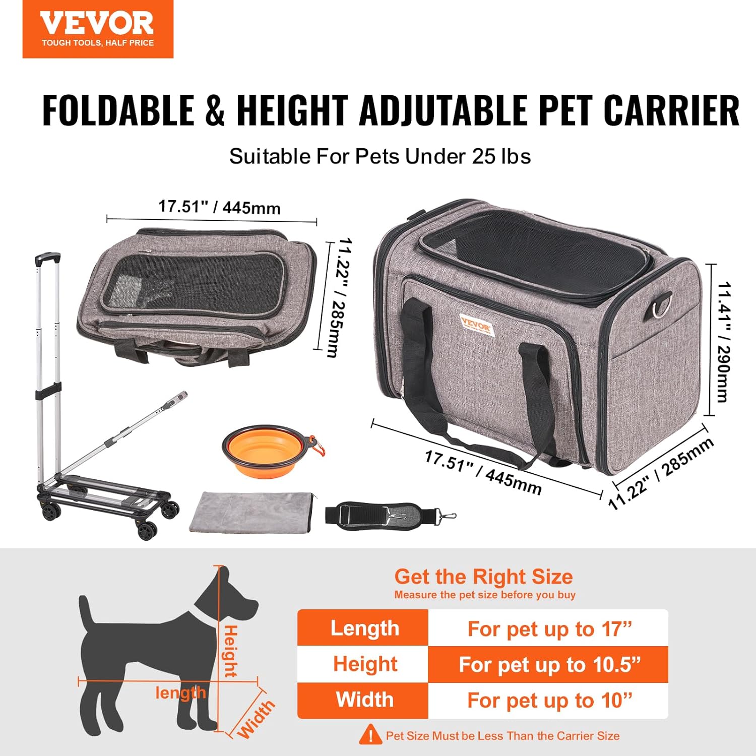 VEVOR Airline Approved Pet Carrier with Wheels, Expandable Rolling Cat Dog Carrier for Medium Dogs and Cats Under 25LBS, Pet Travel Carrier on Wheels with Upgraded Wheels and Telescopic Handle - Image 12