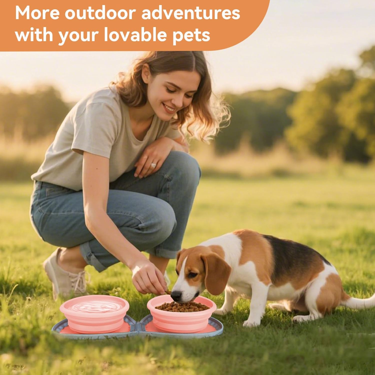 Collapsible 2-in-1 Dog Bowls: Leakproof Double Silicone Food & Water Bowl for Travel, Camping, Hiking - Portable Cat & Dog Feeding Supplies (Pink) - Image 7