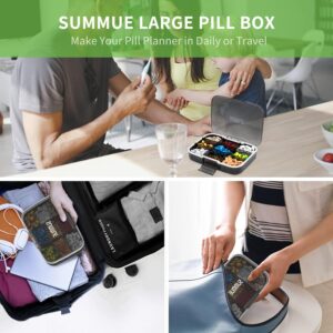 Large Pill Organizer, 9 Compartments Portable Travel Pill Box Case Moisture Proof, XL Pill Container Holder for Vitamins, Cod Liver Oil, Supplements, Medication (Black)