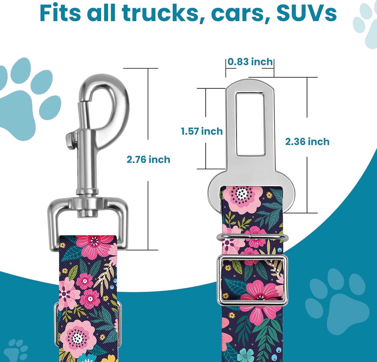 Adjustable pet cat and Dog car seat Belt,The Lanyard is Flexible and Adjustable from 20 to 33 inches (Floral) - Image 5