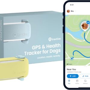Tractive GPS Dog Tracker (2025 Release) Real-time Pet Location Tracker | Health & Wellness Alerts | Virtual Fence for Dogs | Bark Monitoring (Mint w/Yellow Cover)