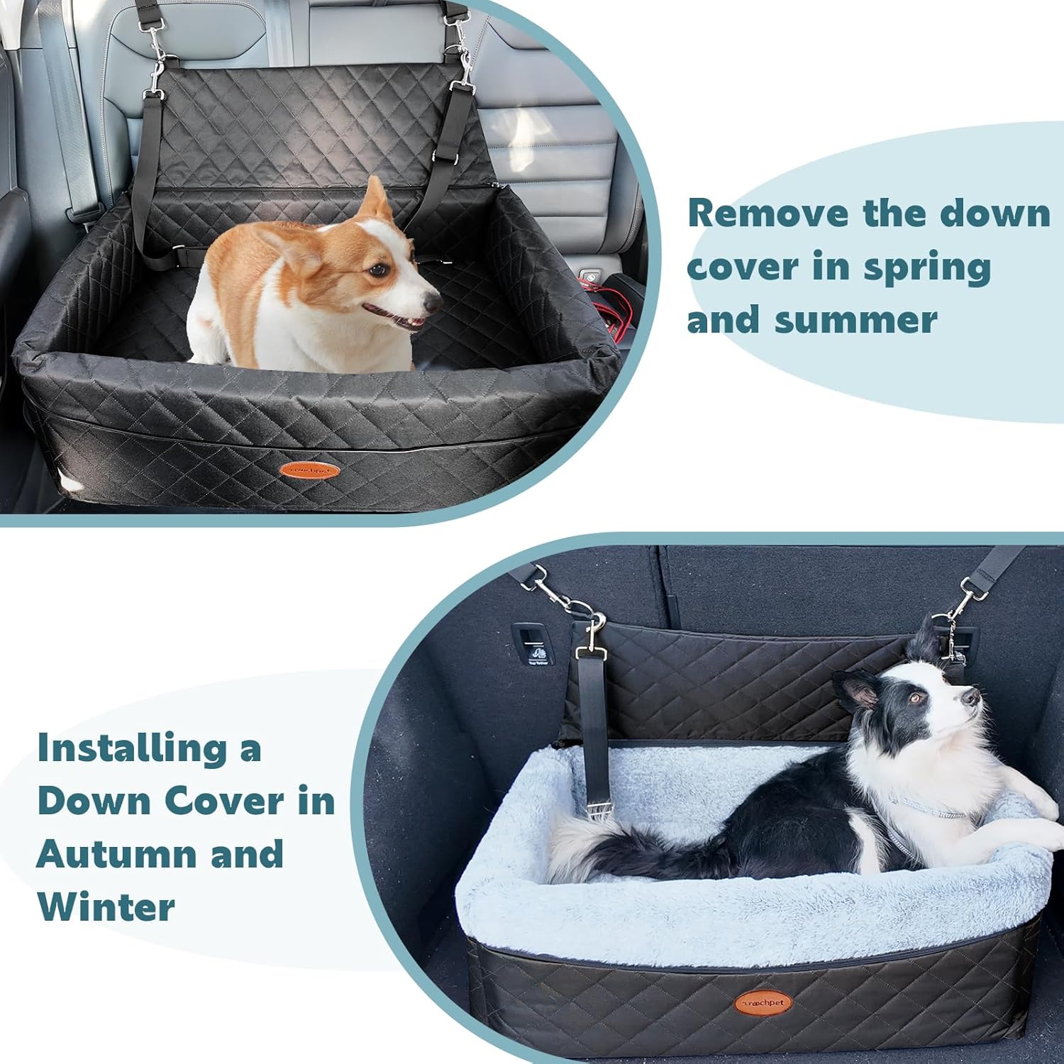 Dog Car Seat for Large/Medium Pet, Anti Slip Bottom Dogs Booster Seat for All Seasons,Pet Travel Bed with Thick Dog Sofa Cushion,2 Safety Leashes(Black) - Image 3