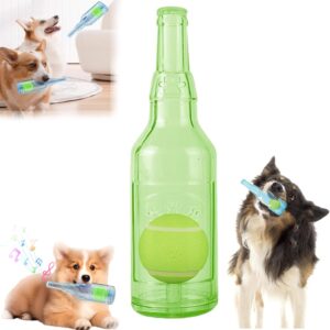 Pet Chew Beer Bottle with Tennis Ball, Dog Toys for Aggressive Chewers, Indestructible Dog Toys, Crunch and Play Bottle for Aggressive Chewers (Green,Medium)