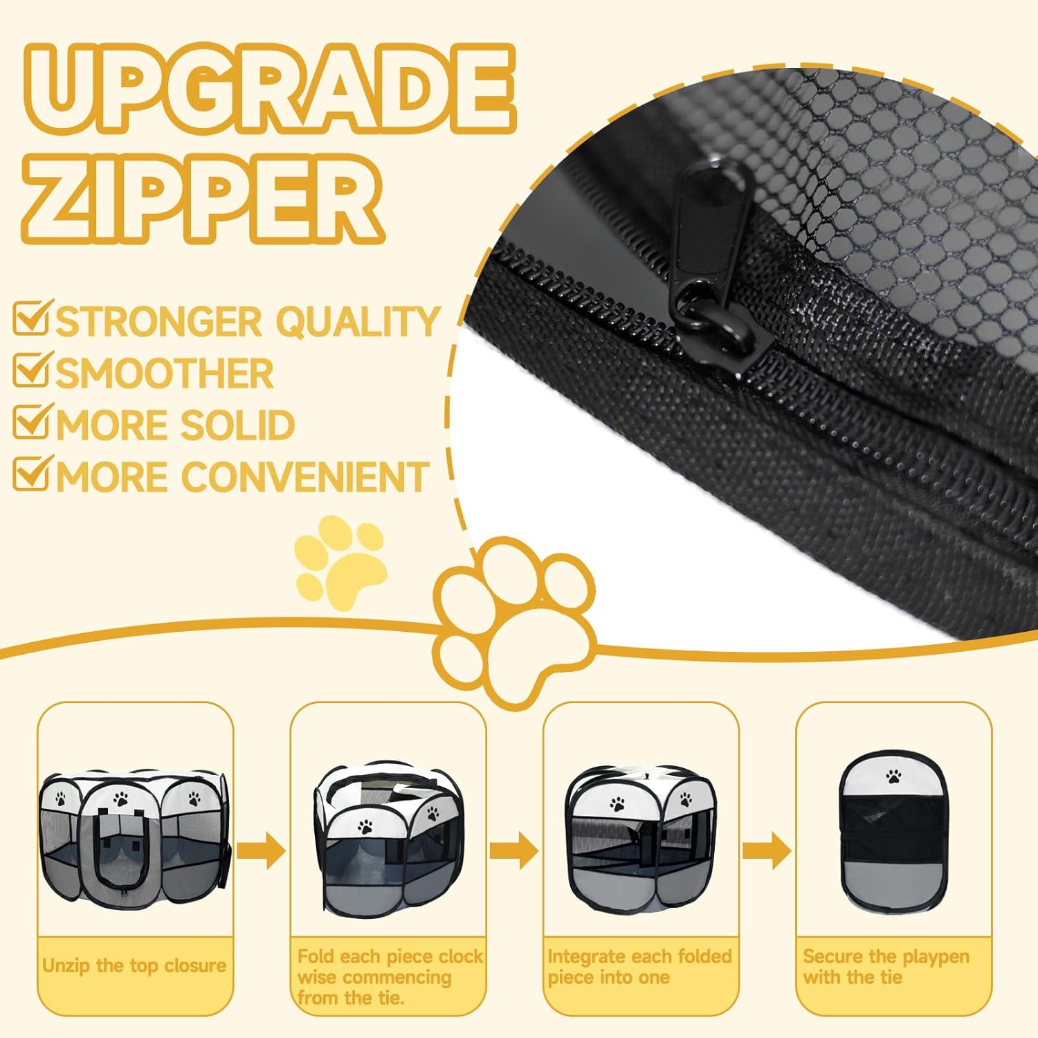 Dog Cat Playpen, Puppy Pet Playpen Indoor for Small Dogs Tent Crates Cage Outdoor, Portable Pop Up Dog Kennel Playpen Cat Tent for Dogs/Cats/Rabbits, Removable Zipper Top, Grey - Image 4