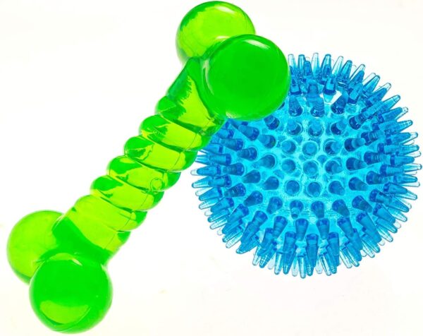 Spiky Ball and Bone for Small Dogs - Puppy Teething Toys Bone Dog Toy Set for Smart Newborn Pet - Doggy Interactive Chew Mini Dental