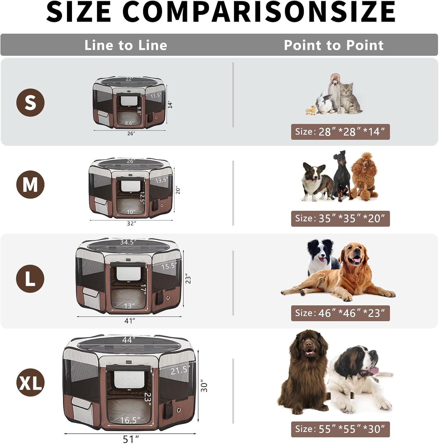 DONORO Dog Playpen 46" Portable Pet Play Pens for Small Medium Dogs, Foldable Exercise Kennel Tent Crate Indoor/Outdoor Travel Camping, Removable Top/Bottom (Brown, Large (46"x46"x23"), 8) - Image 6