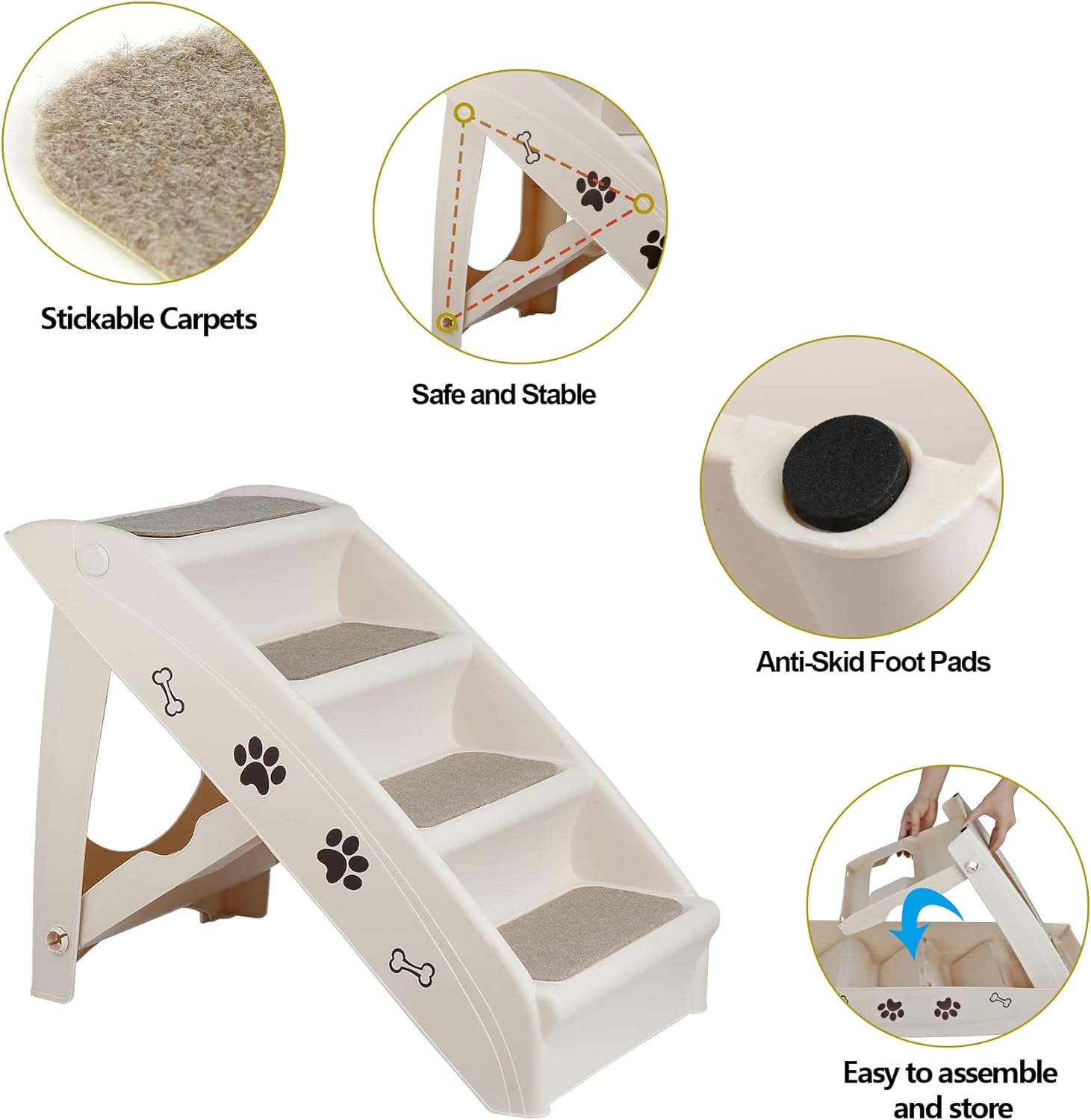 Dog Stairs for High Beds, Foldable Pet Steps Ramp with Non-Slip Bottom for Cats and Small Dogs, for Couch, Car, Portable Waterproof Dog Steps - Image 8