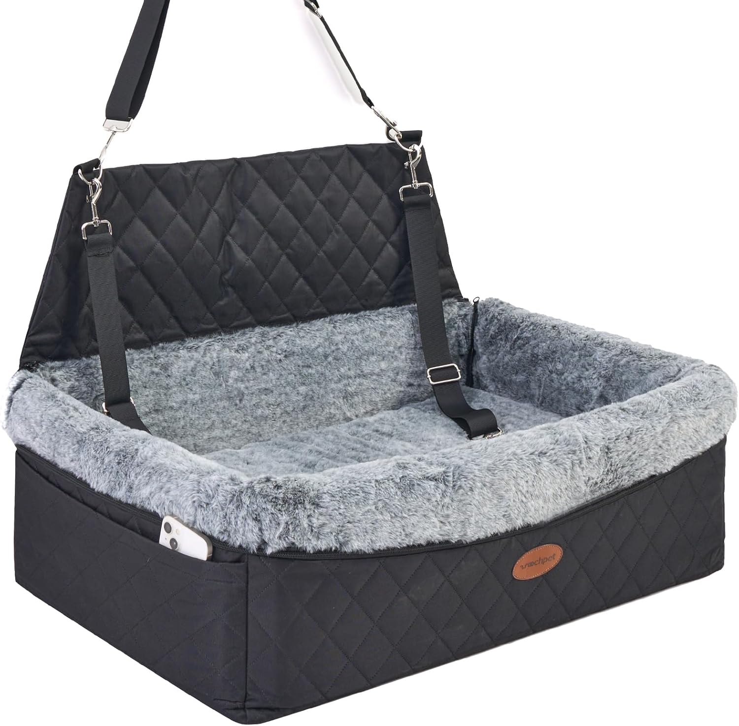 Dog Car Seat for Large/Medium Pet, Anti Slip Bottom Dogs Booster Seat for All Seasons,Pet Travel Bed with Thick Dog Sofa Cushion,2 Safety Leashes(Black) - Image 8