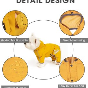 Dog Raincoat, Waterproof Dog Rain Jacket with Hood, Rain Coat with Leash Hole, Reflective Strap for Small Medium Dogs, Outdoor Adventures/Walking Lightweight Puppy (Yellow,M)