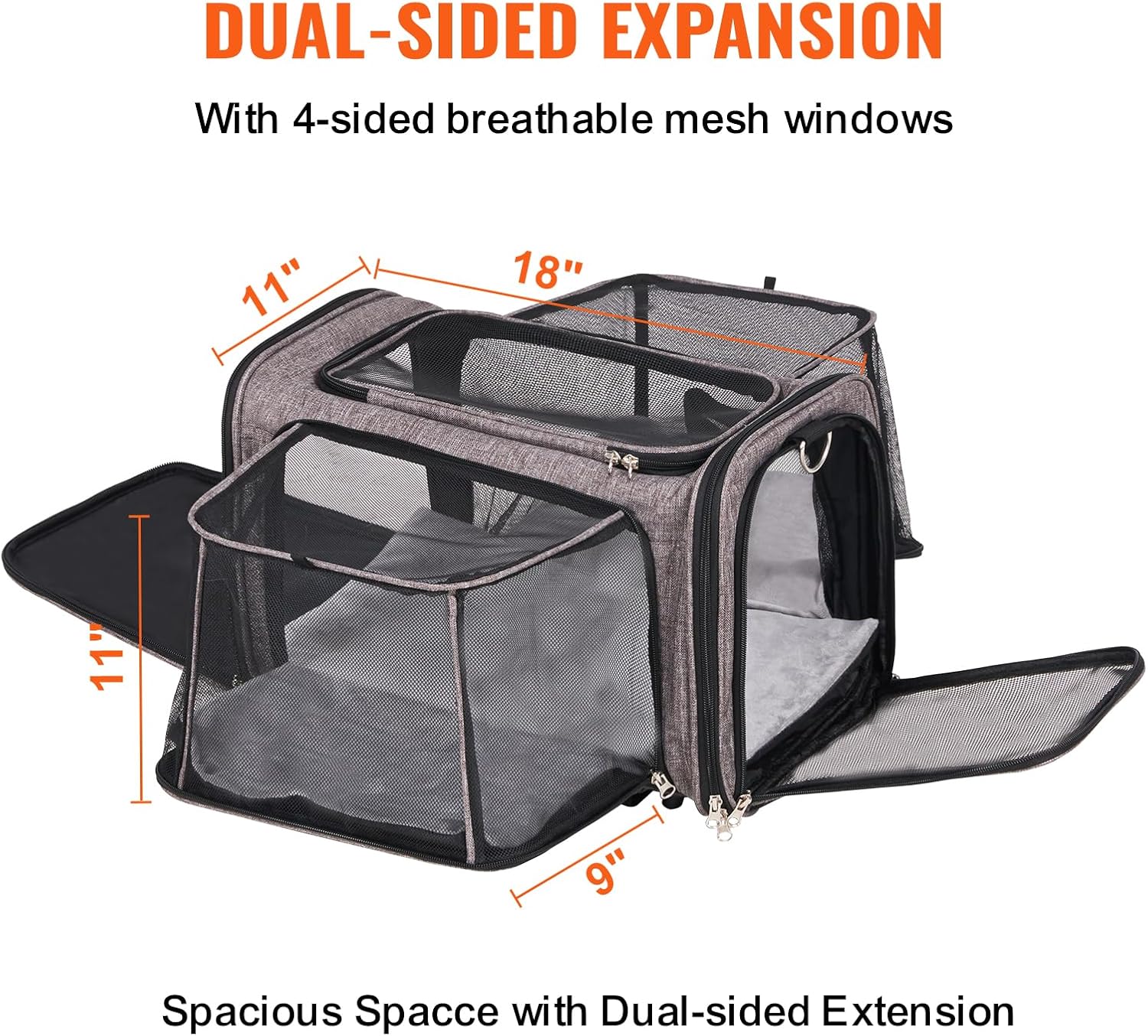 VEVOR Airline Approved Pet Carrier with Wheels, Expandable Rolling Cat Dog Carrier for Medium Dogs and Cats Under 25LBS, Pet Travel Carrier on Wheels with Upgraded Wheels and Telescopic Handle - Image 3