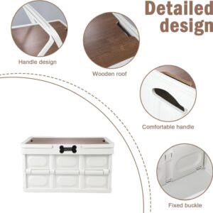 Collapsible Dog Toy Basket with Handles, Dog Stuff Organizer, Portable Pet Storage Bin with Wood Cover for Toys, Snacks and Camping Essentials, Ideal for Car Trunk, RV Trip, Picnic