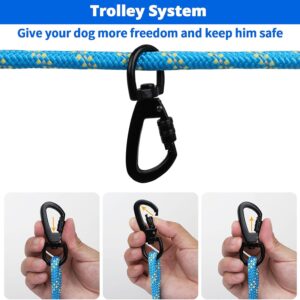 Dog Tie Out Cable for Camping – 50ft/70ft/100ft Portable Reflective Overhead Trolley System for Dogs up to 300lbs – Dog Lead for Yard Camping | Parks | Outdoor Events Blue