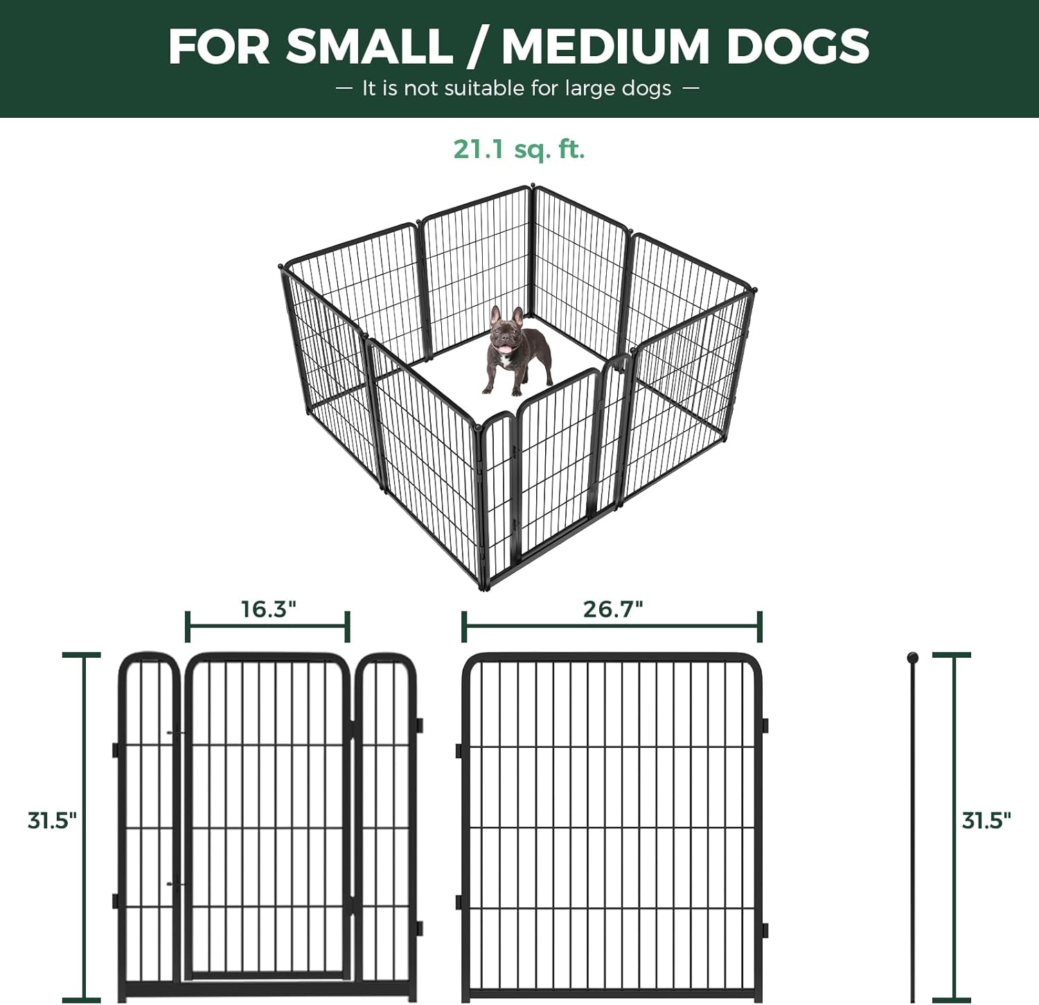 FXW Homeplus Unleashed Indoor Dog Playpen - Stress-Free and Safe Play, Heavy Duty 32 Inch 8 Wire Panels Dog Pen for Small and Medium Dogs, Black│Patented - Image 2