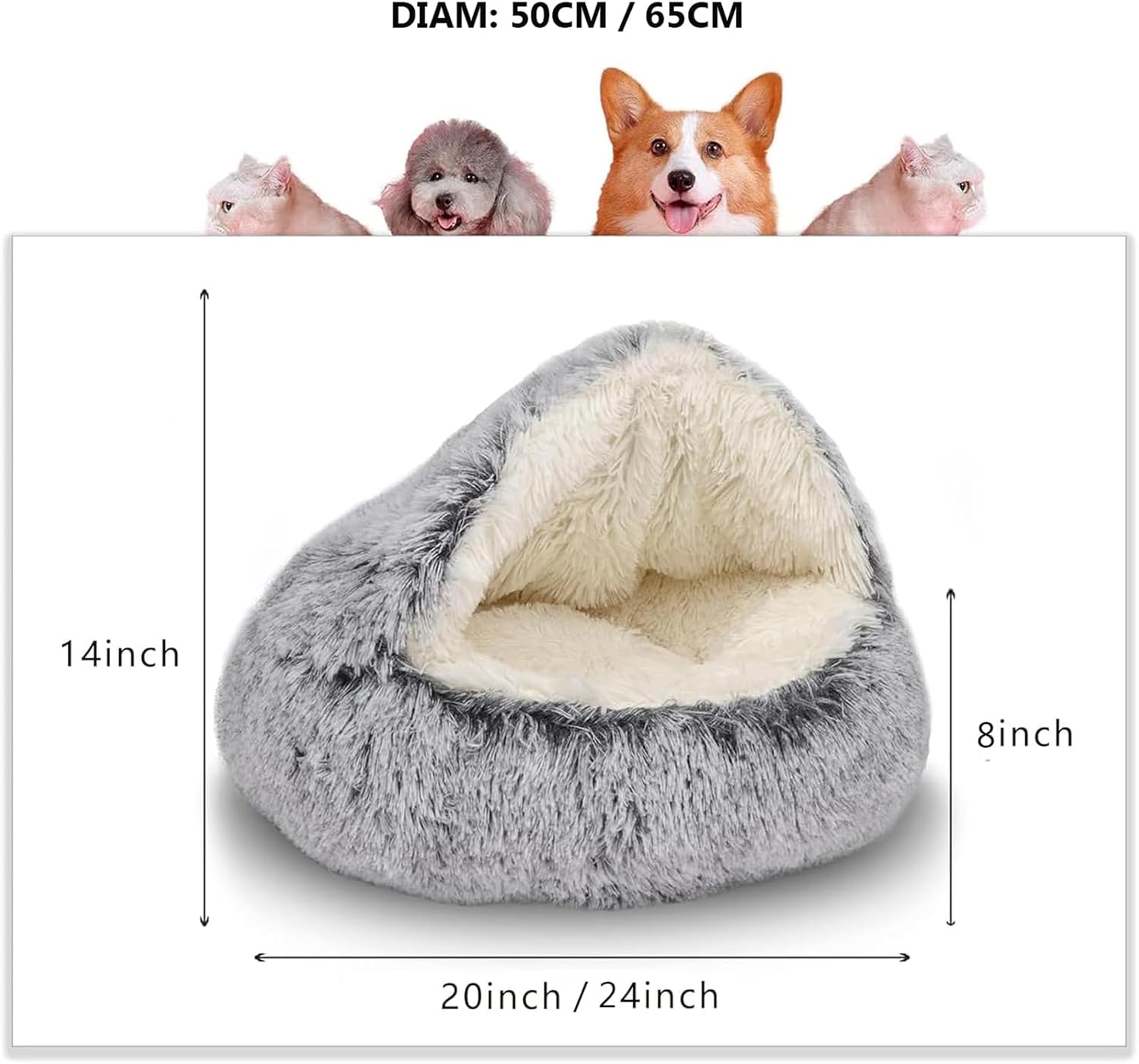 Calming Dog Bed Covered Donut Cat Cave Bed for Indoor Cats Dogs,Fluffy Plush Puppy Cushion Pet Bed Kitten Small Dog Soft Warm Donut Cave Bed Sleeping Bag Sleeping Pillow,Pink,50cm/19.69" - Image 4