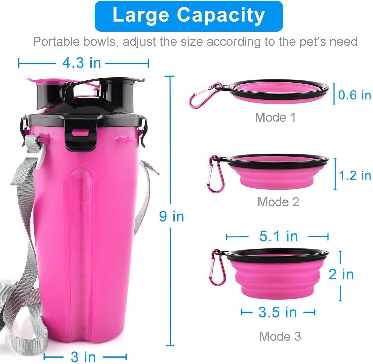 Guardians Dog Travel Water Bottle Collapsible Bowls, 2 in 1 Pet Food Container with Collapse Bowls, Outdoor Portable Water Bowls for Walking, Traveling, Camping and Hiking (Pink) - Image 6