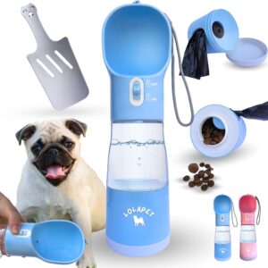 Dog Water Bottle 4 in 1 - Portable Travel Pet Water Dispenser with Bowl, Food Container, Poop Bag Holder & Waste Shovel - Bottle for Walking, Hiking & Outdoor Adventures, BPA-Free