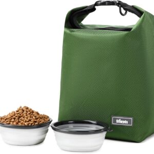 Dog Food Travel Bag,Pet Food Container 20 lb w/2PCS Collapsible Dog Travel Bowls and Zipper Side Pocket(Green, Large)