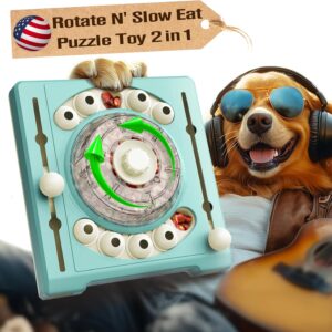 KADTC Level 2 in 1 Dog Spinning Puzzle Toy for Small/Medium/Large Dogs Food Dispensing Slow Puzzles Feeder Mind Treat Mental Stimulation Game Puppy Cognitive Enrichment Interactive Stimulating Toys