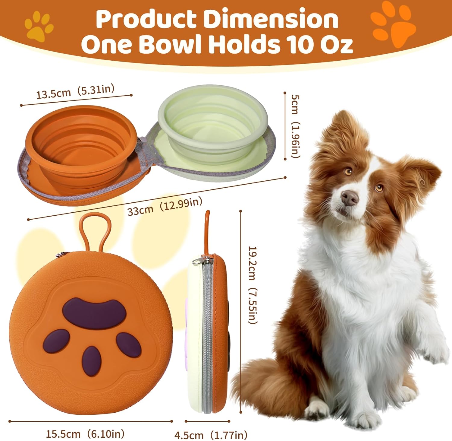 Collapsible Double Travel Dog Bowls -2 in 1 Portable Pet Food & Water Bowls with Zipper Case | Non-Skid Silicone Feeder for Camping, Hiking | Foldable Cat/Dog Bowl for Outdoor Enthusiasts & Travelers - Image 2