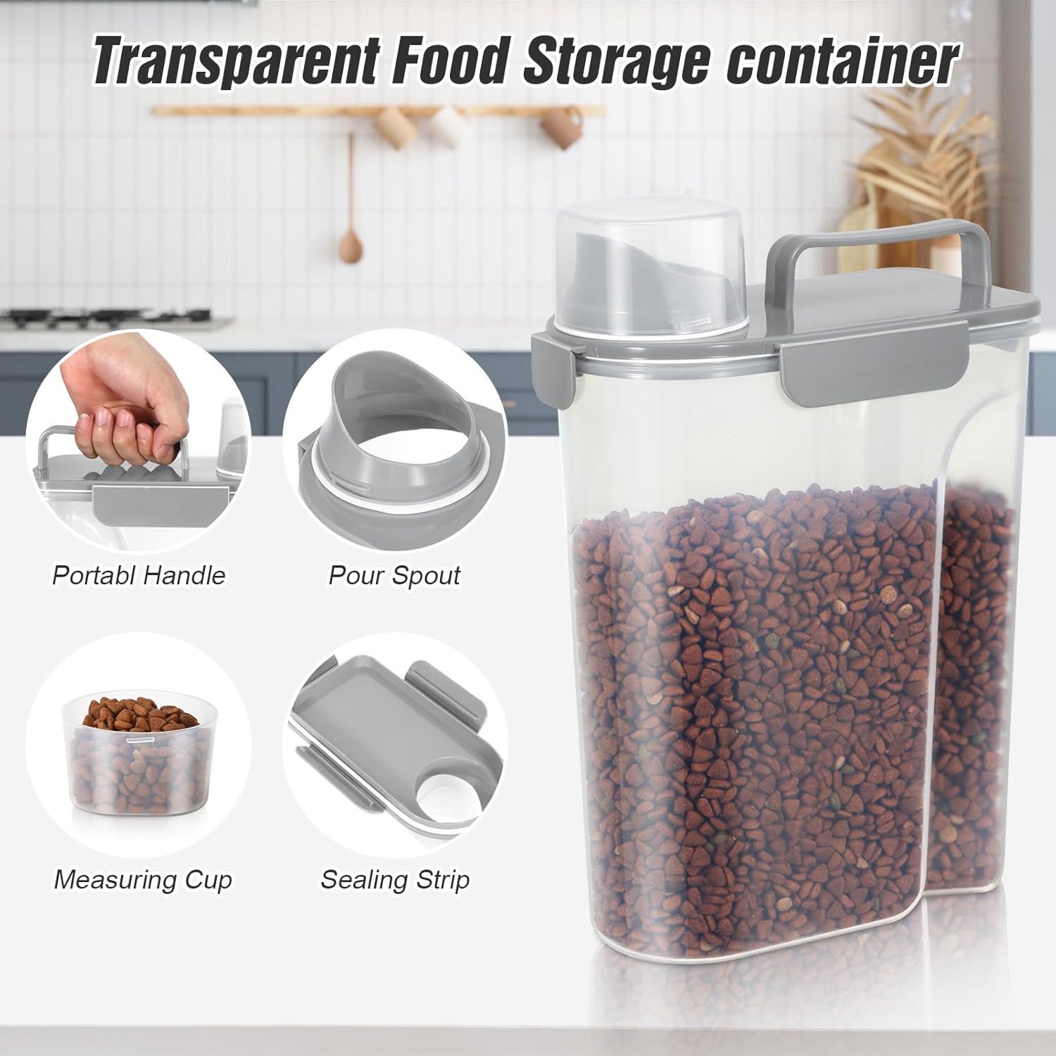 TBMax Dog Cat Food Storage Container 5 to 7 lbs, Airtight Pet Food Dispenser with Easy-Pouring Spout & Measuring Cup, Portable Kibble Container for Travel Dog Food Storage - Image 4