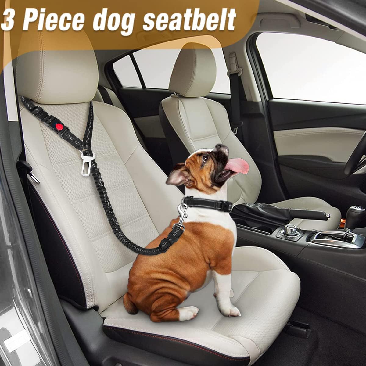 2 Piece Set Dog Seat Belt Retractable Dog Car Seatbelts Adjustable Pet Seat Belt for Vehicle Headrest Restraint Adjustable Heavy Duty & Elastic & Durable Car Harness for Dogs - Image 3